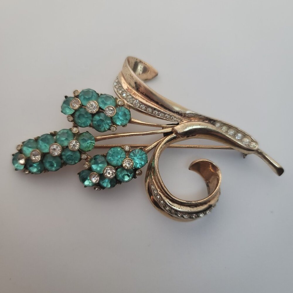 Rare/HTF Vintage Sterling & Rhinestone Hyacinth Brooch by Corocraft (A. Katz)